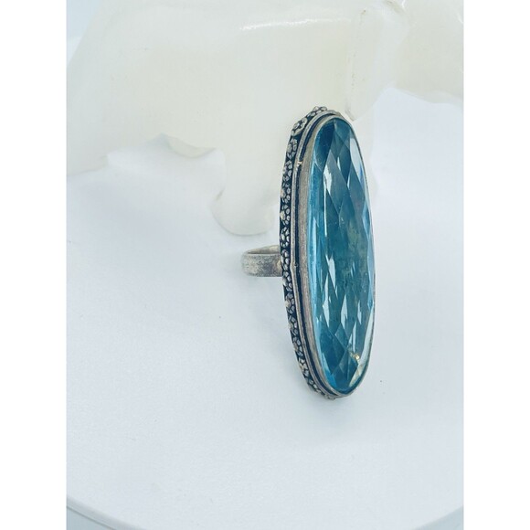 Beautiful Unique Artisan Made Antique Aqua Glass Sterling Silver Ring, Size 6.75 - Picture 5 of 11